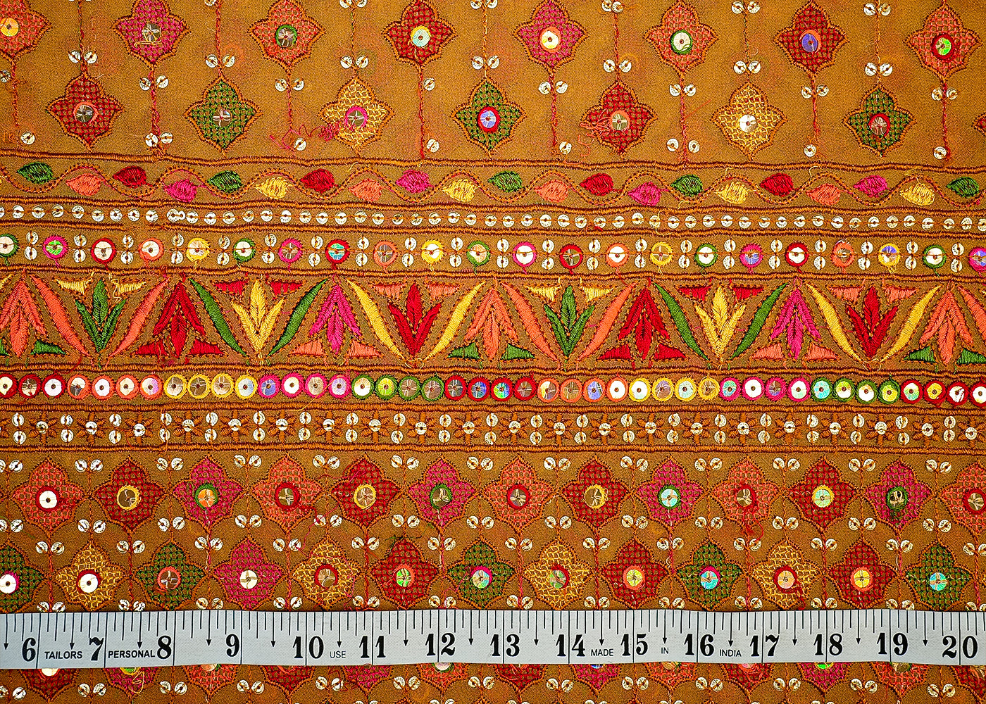 Mustard Georgette Fabric with Allover Multicolor Thread & Sequin Work