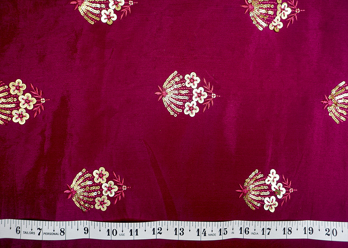 Wine Chinon Chiffon Fabric with Allover Thread & Sequin Buti