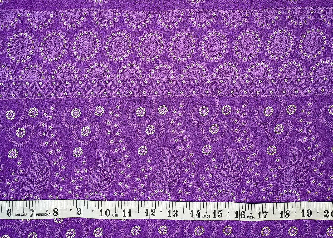 Purple Georgette Fabric with Allover Thread & Sequin Work