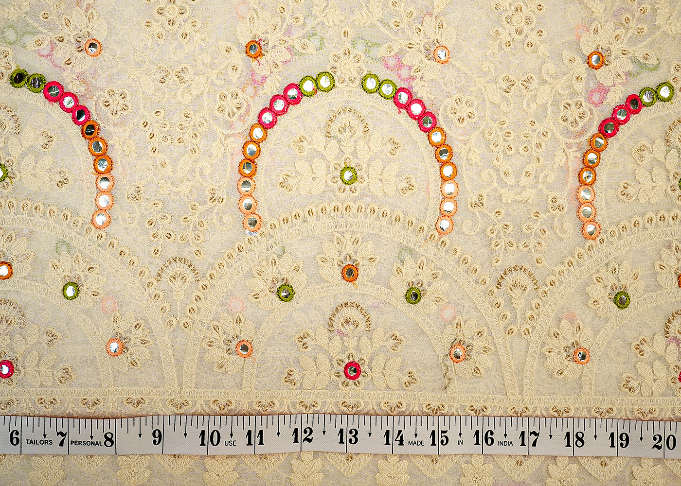 Georgette Fabric with Allover Multicolor Thread, Faux Mirror & Sequin Work