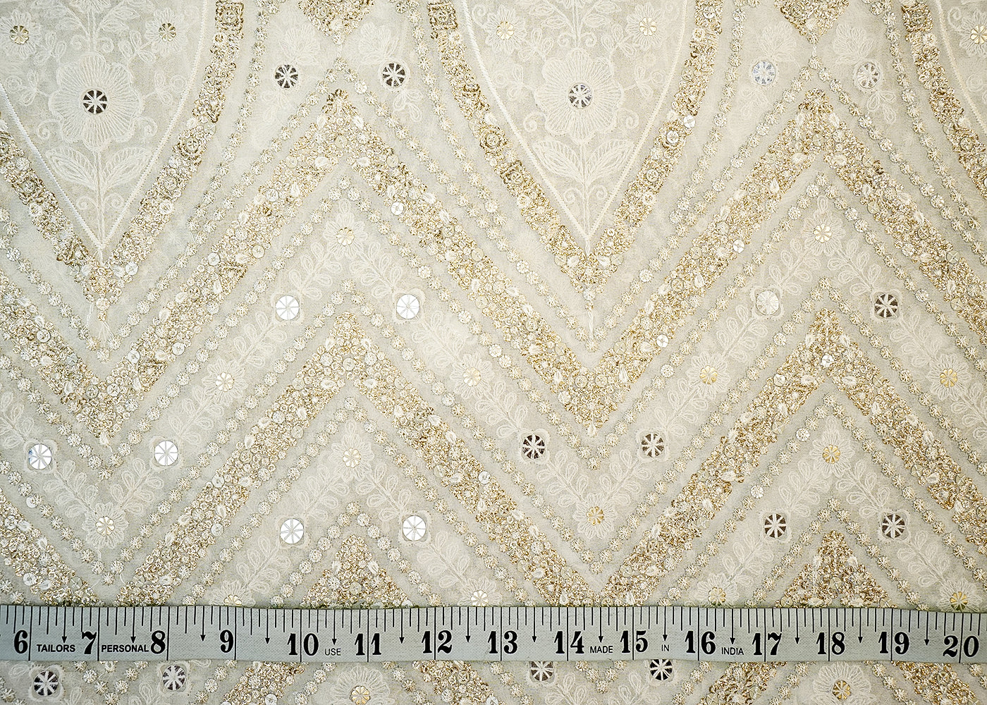 Georgette Fabric with Allover Thread & Sequin Work and Scalloped Border