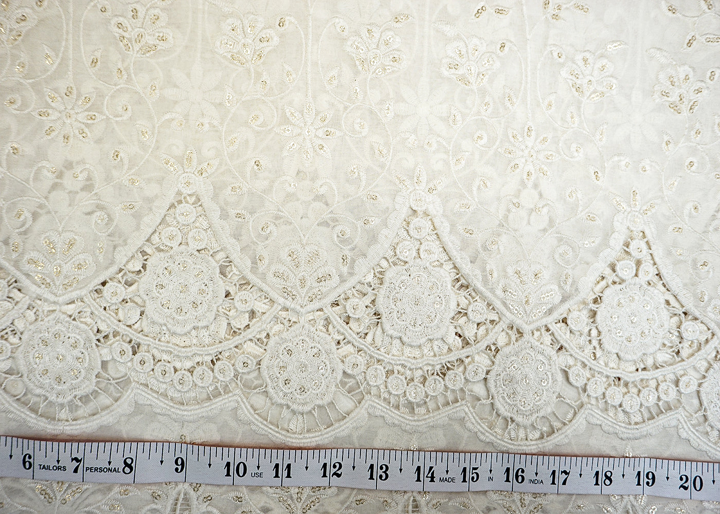 Georgette Fabric with Thread & Sequin Work and Scalloped Border