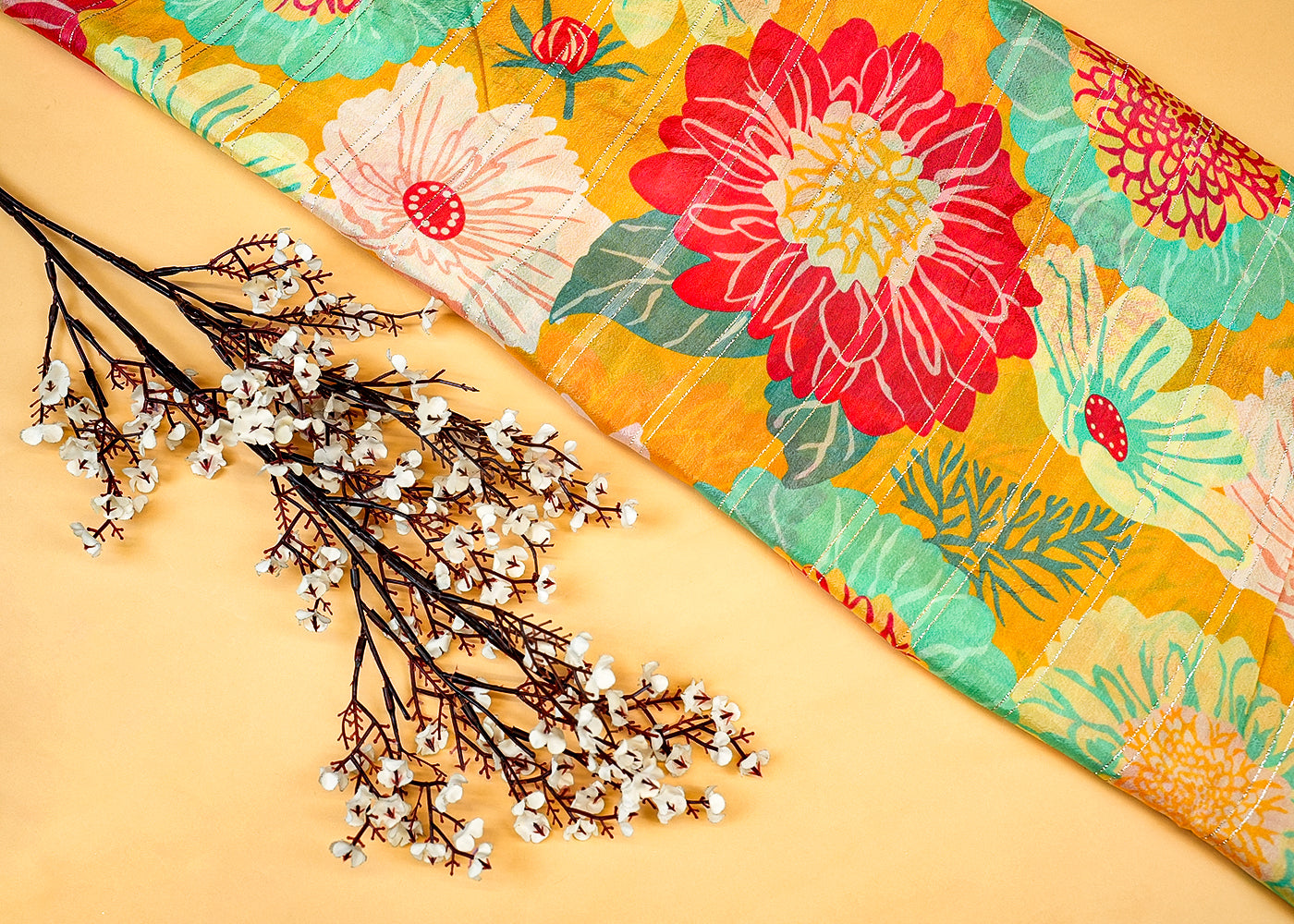 Yellow Chinon Chiffon with Allover Floral Pattern and Lurex 13138