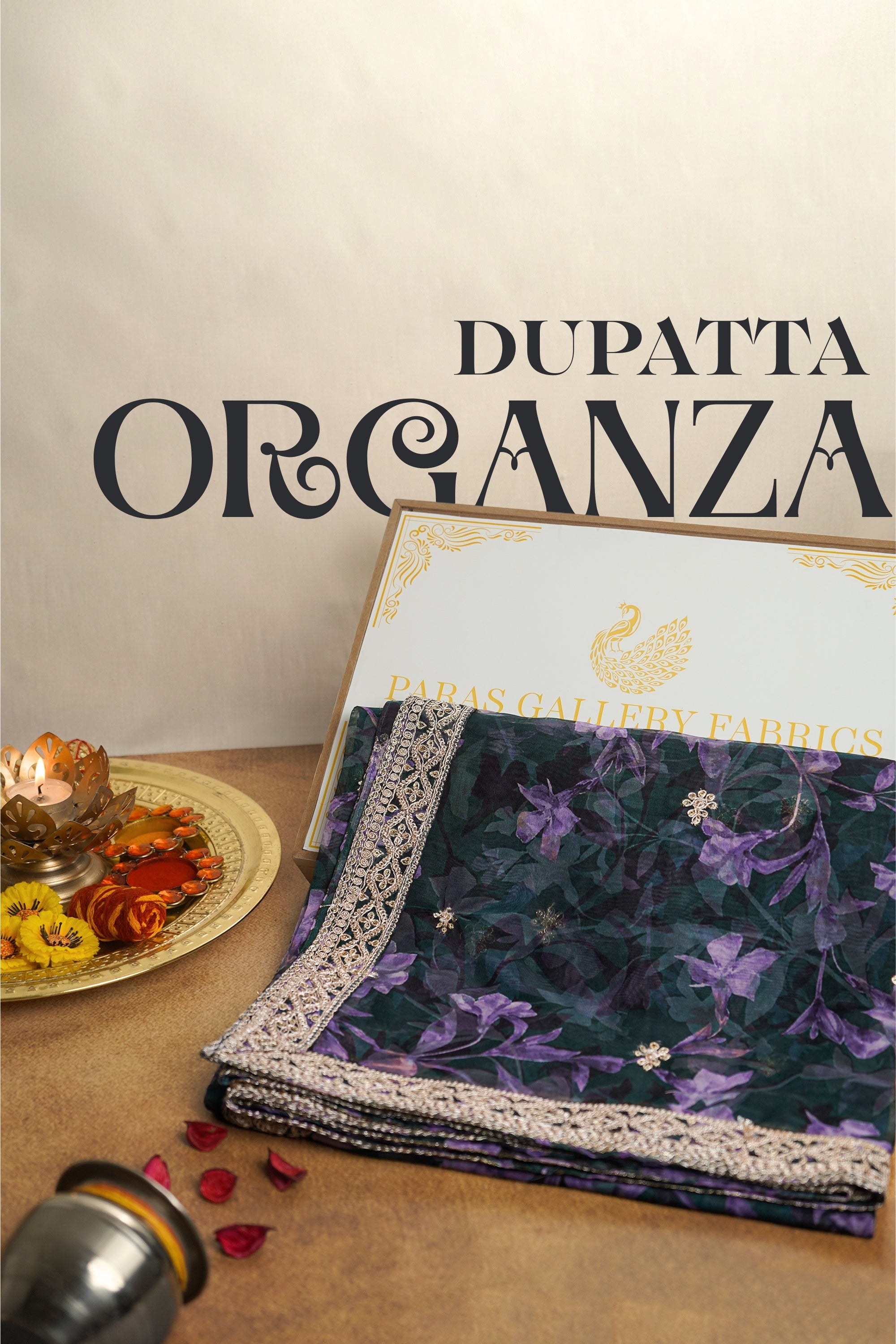 White Dyeable Organza Dupatta With All Over Zari And Sequins Work 1315-1
