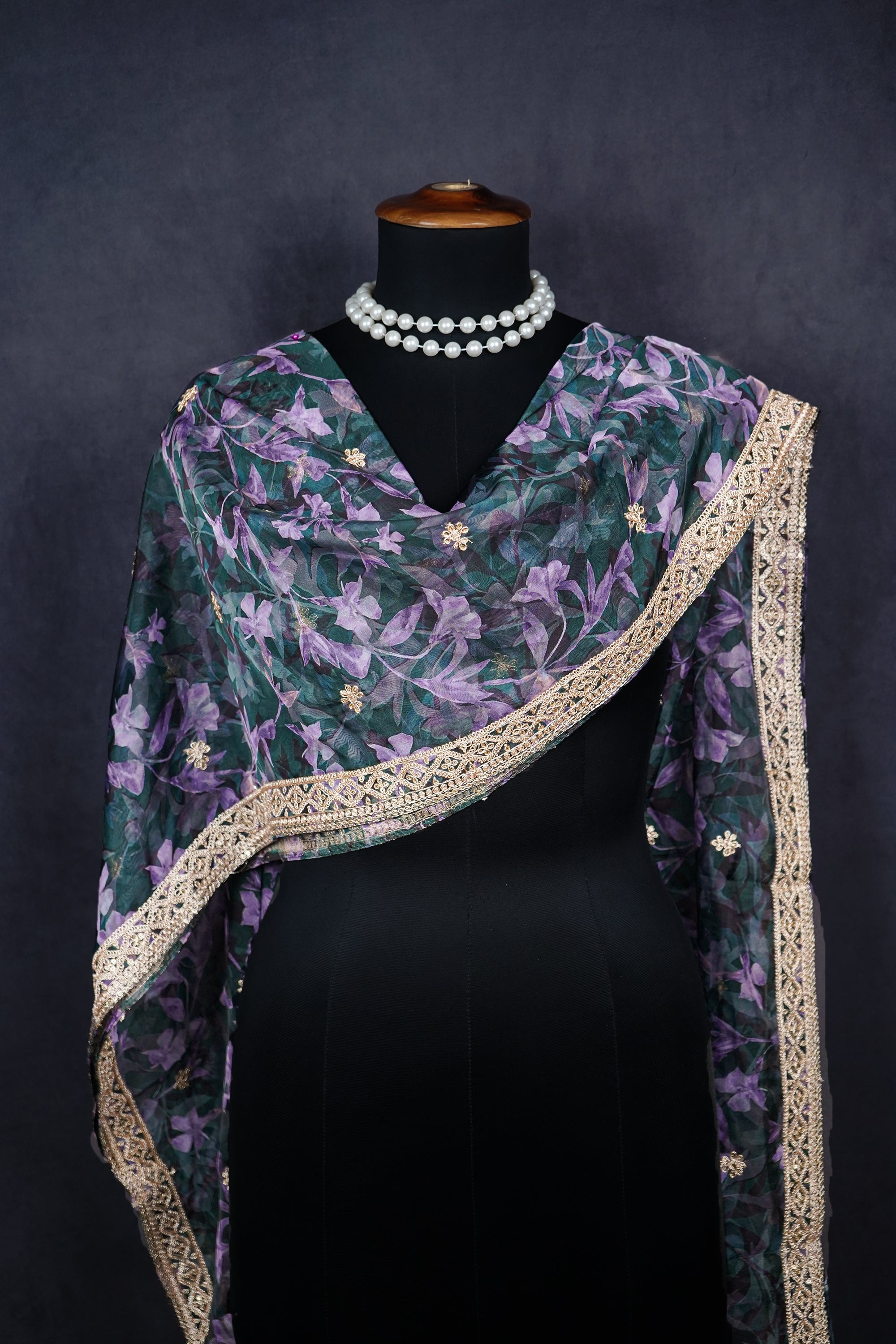 White Dyeable Organza Dupatta With All Over Zari And Sequins Work 1315-1