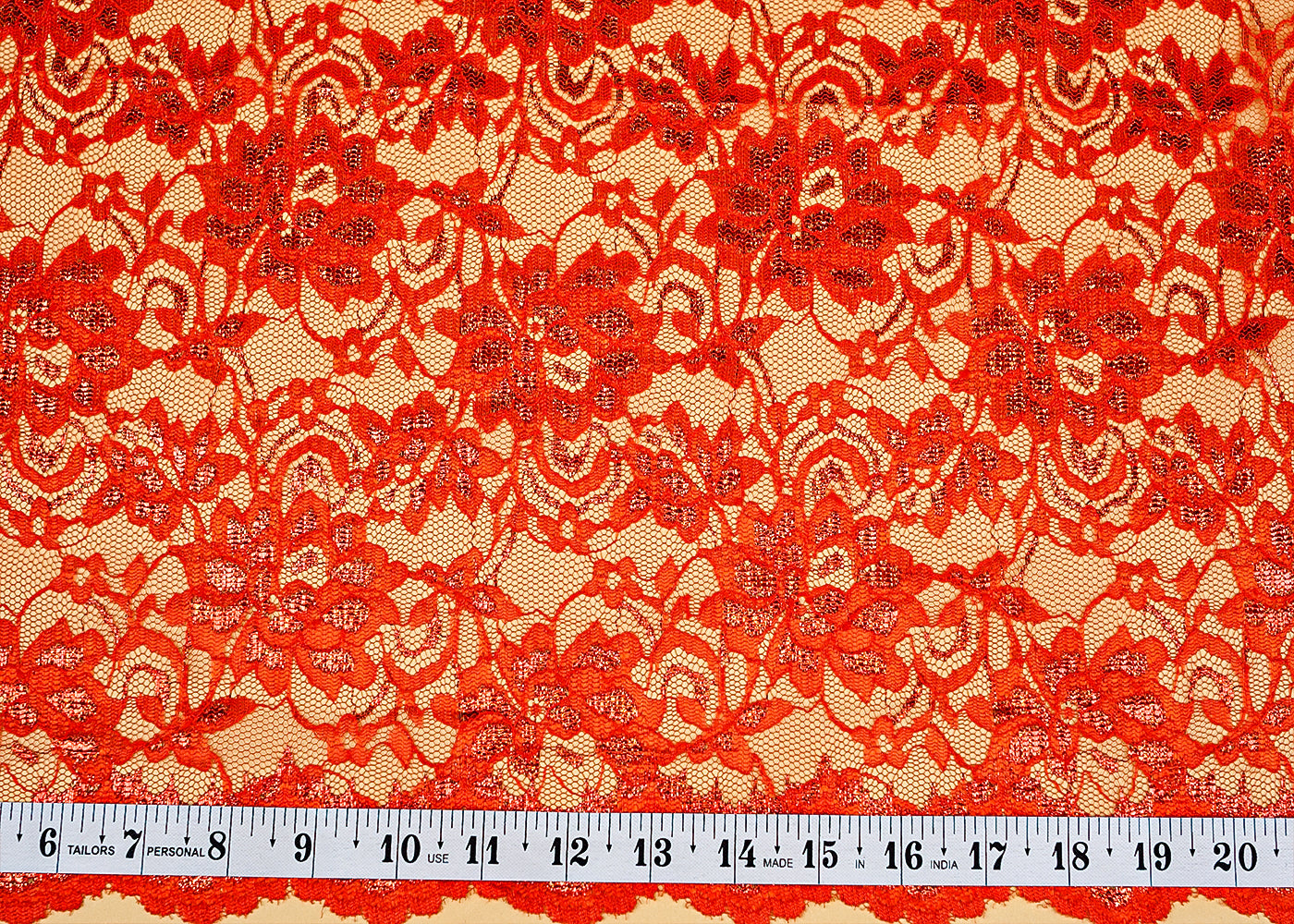 Orange Sandlin Lace Fabric with Allover Floral Pattern 13181