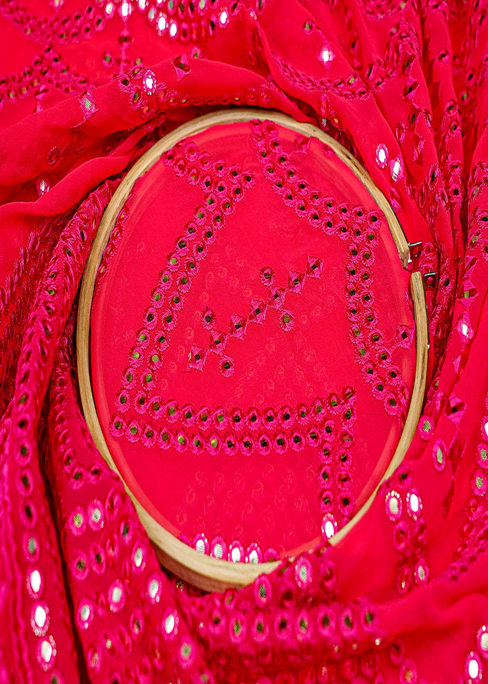 Pink-Georgette-Fabric-with-Allover-Faux-Mirror-and-Thread-Work-with-Heavy-Border-13183-close-view
