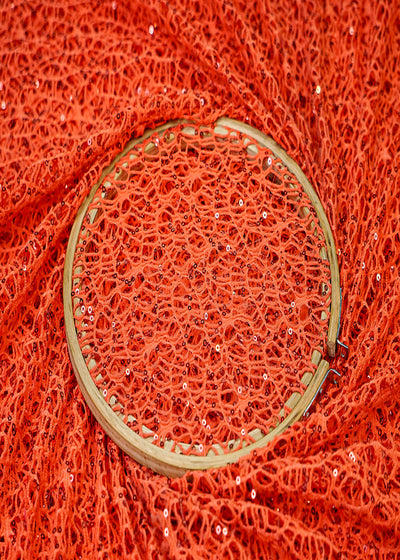 Peach Allover crochet work with sequins 13195