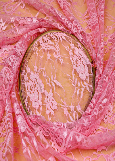 Pink Sandlin Lace Fabric with Allover Floral Pattern 13202