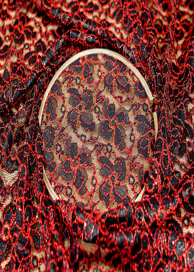 Red Sandlin Lace Fabric with allover Floral pattern Red Thread and Sequins Work 13222