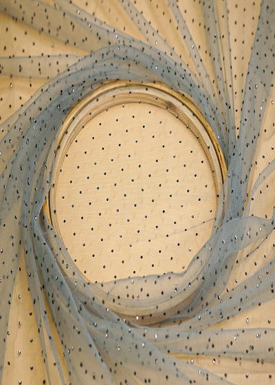Grey Net Fabric with Allover Swarovski Work 13250