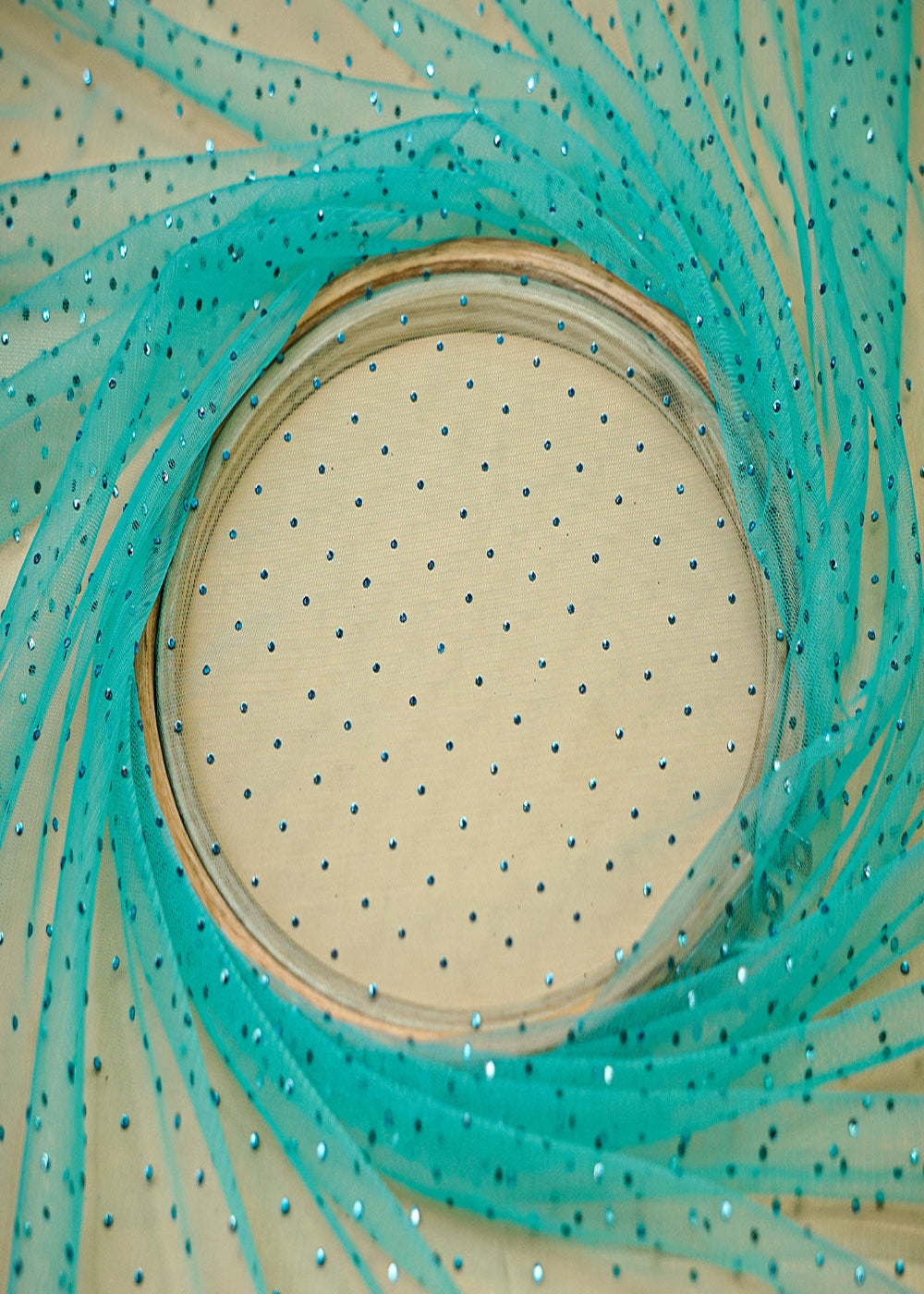 Sky Blue Net Fabric with Allover Swarovski Work 13264