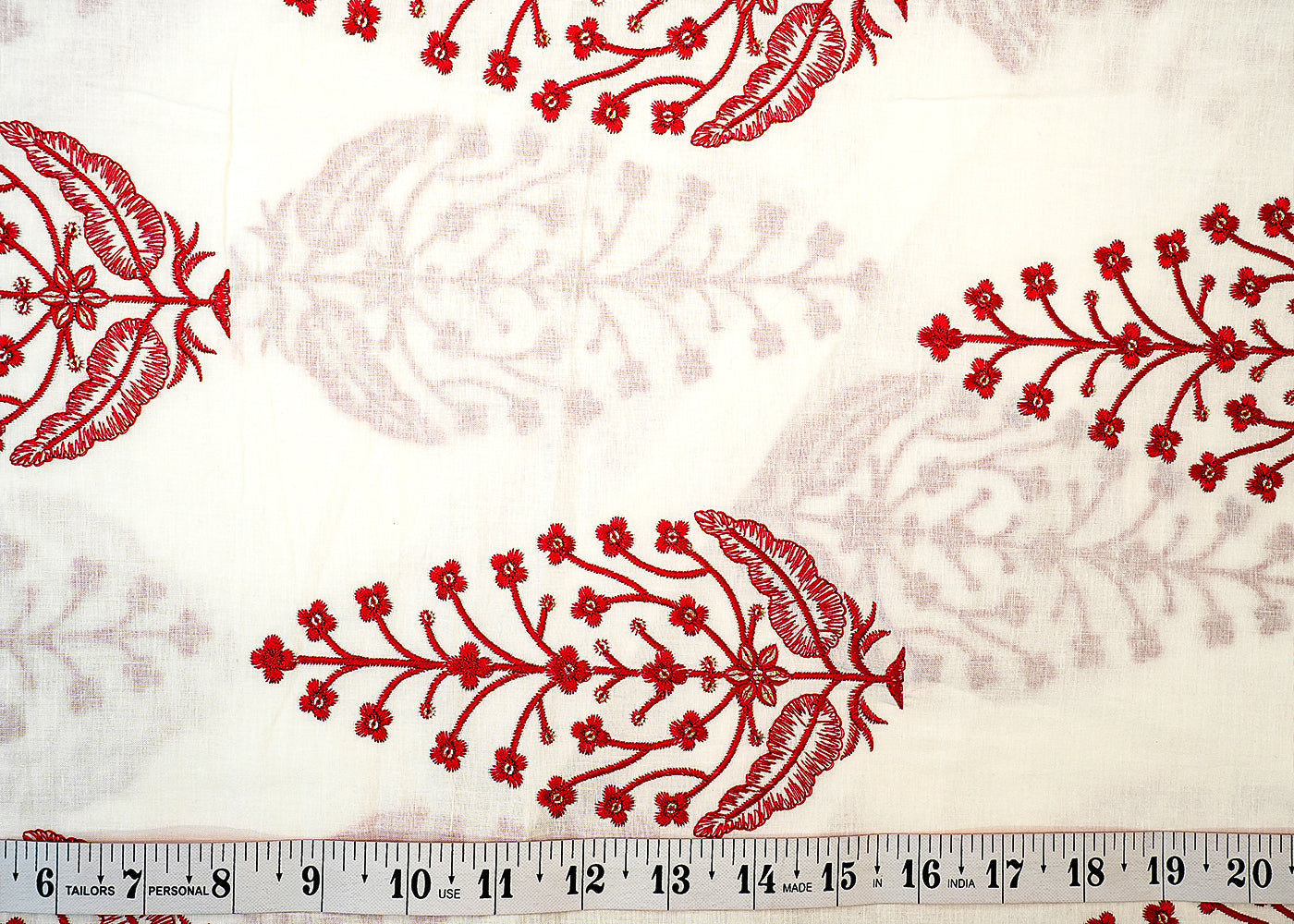 White Cotton Fabric with Allover Pattern Thread and Sequins Work 13510