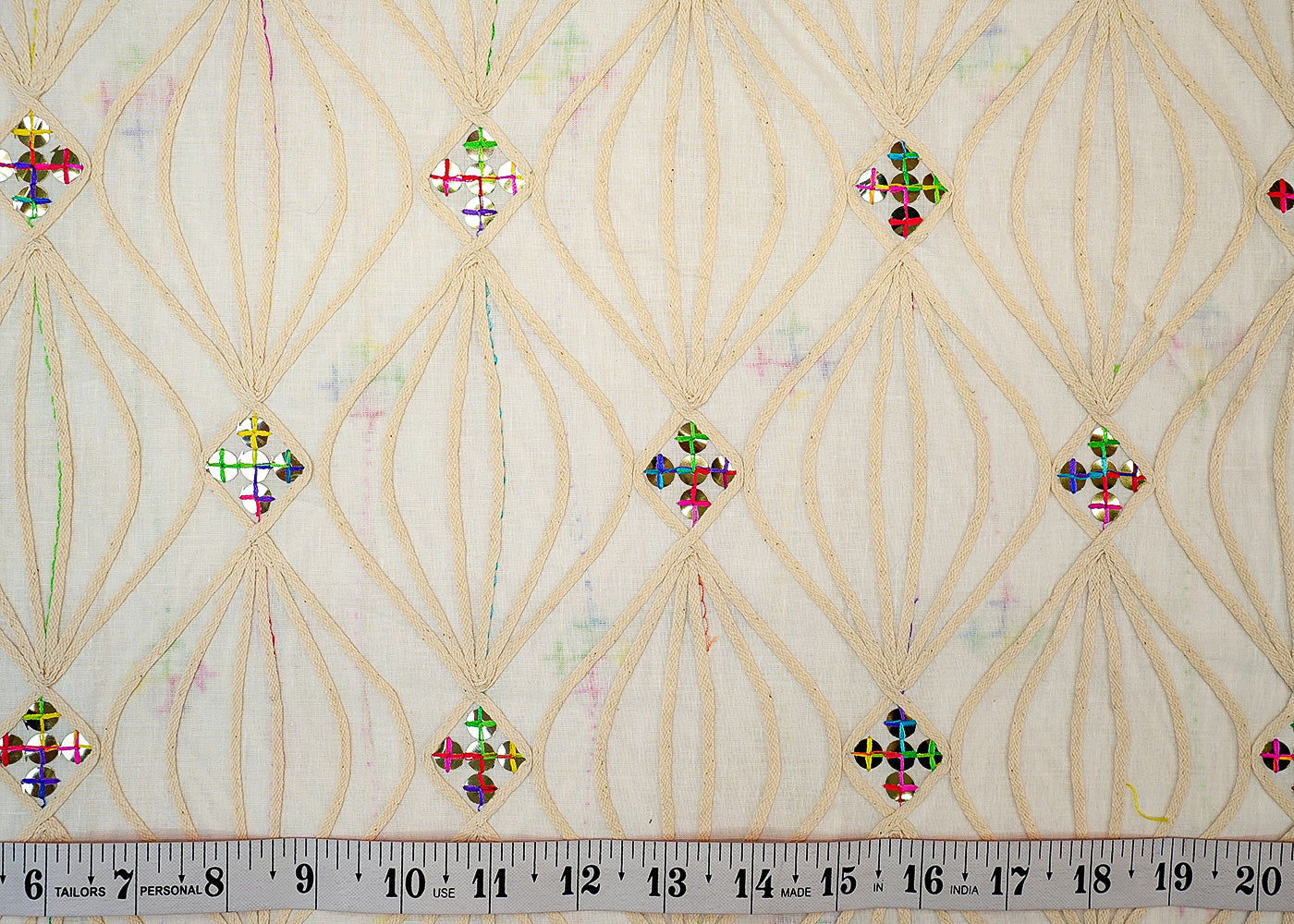 White Cotton Fabric with Allover Dori, Thread, and Sequins Work 13511