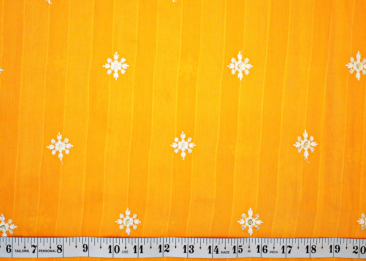 Yellow Cotton Printed Fabric with Thread and Sequins Work 13518