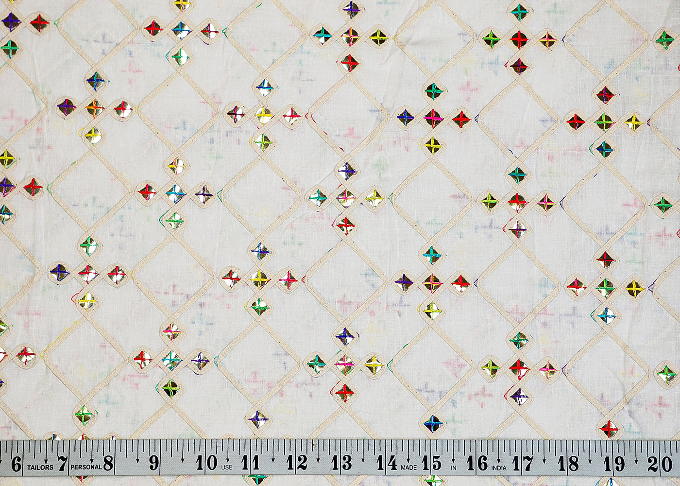 White Cotton Fabric with Allover Dori, Thread, and Sequins Work 13527