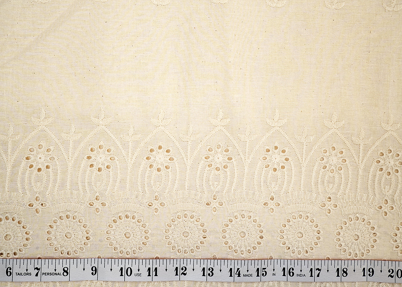 White Cotton Fabric with Buti of Thread and Dobby Border 13533