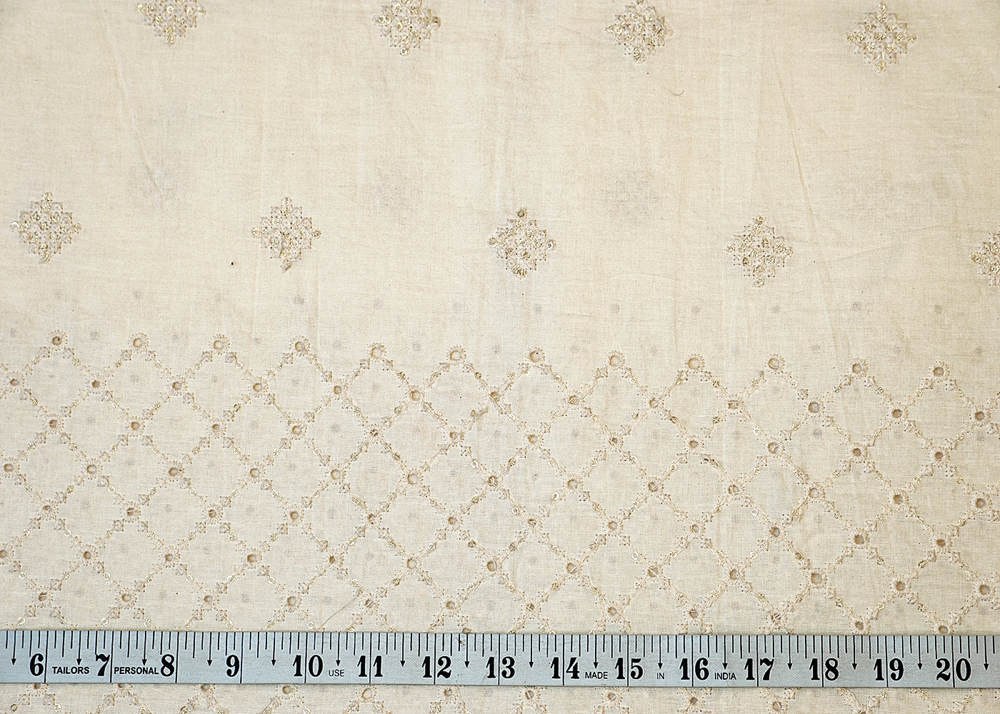 White Cotton Fabric with Buti of Thread and Dobby Border 13536