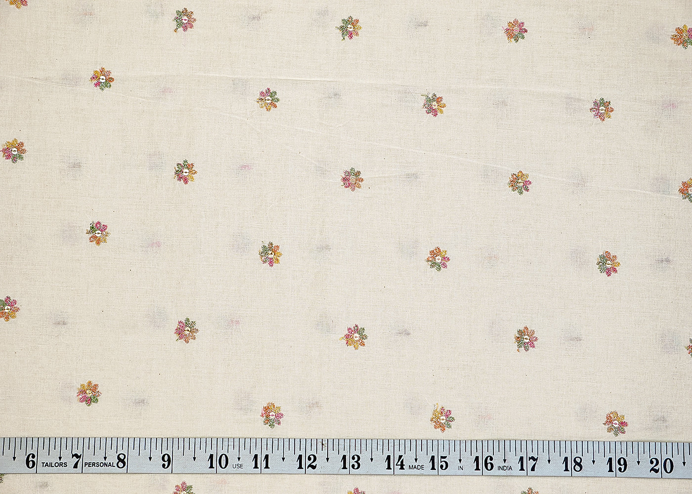 White Cotton Fabric with Allover Buti of Thread and Sequins 13546