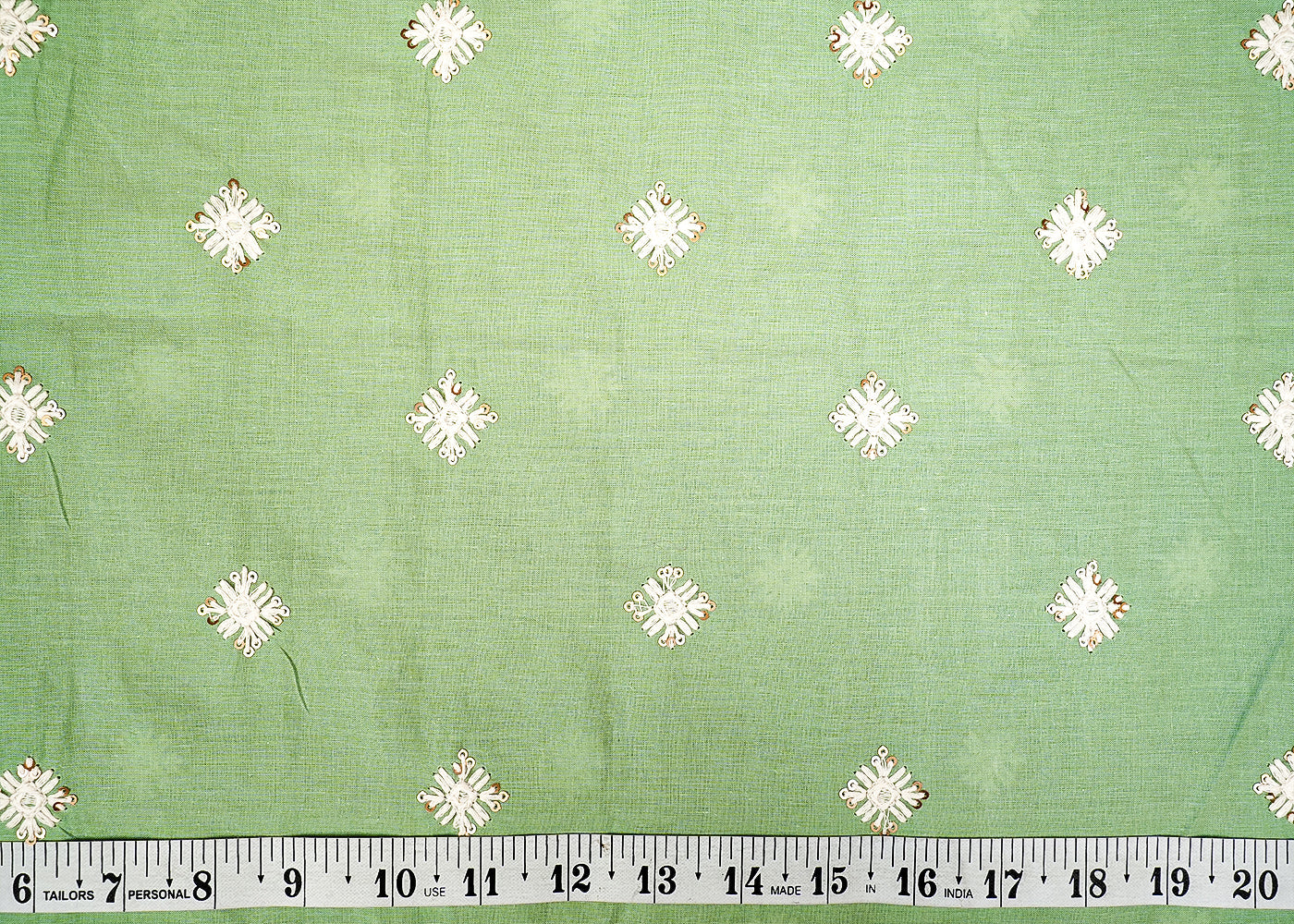 Sea Green Cotton Fabric with Allover Buti of Thread and Sequins 13548