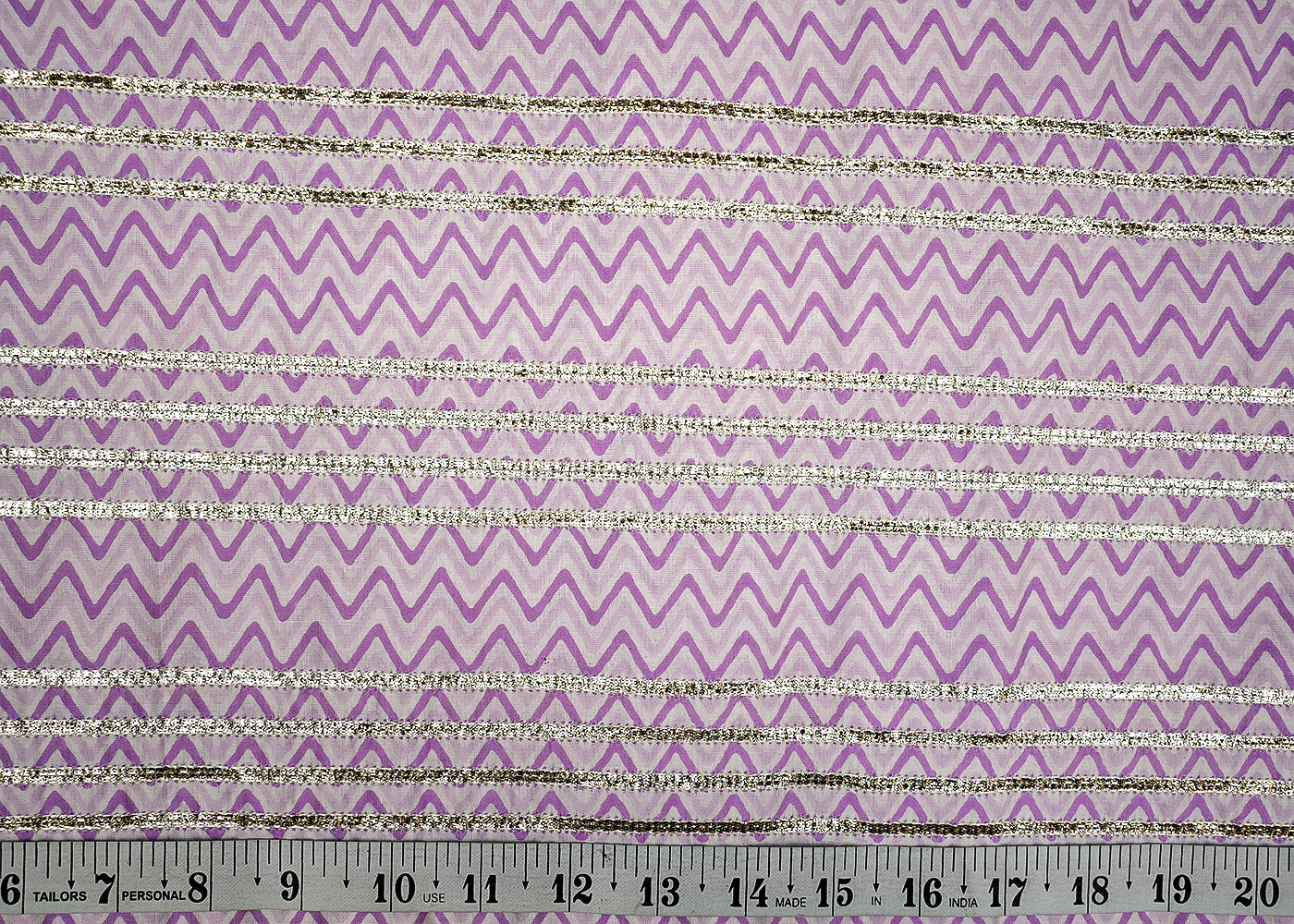 Lavender Cotton Fabric with Allover Print and Gota Work 13559