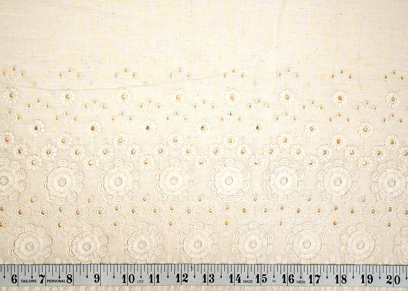 White Cotton Fabric with Allover Buti of Thread Work, and Dobby Border 13567