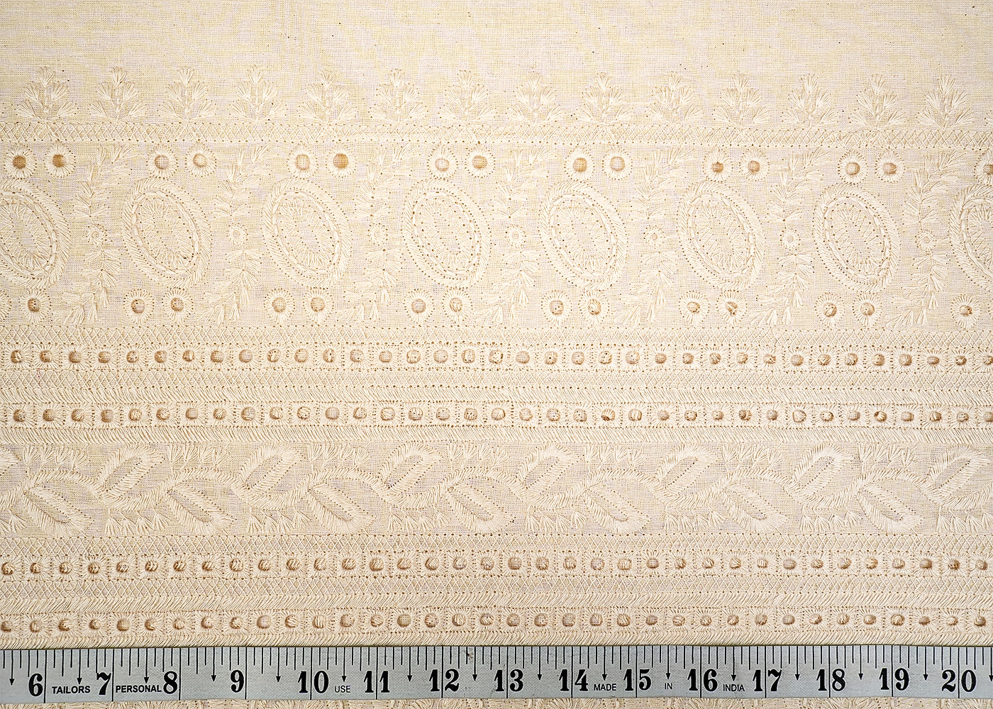 White Cotton Fabric with Allover Buti of Thread Work, and Dobby Border 13568