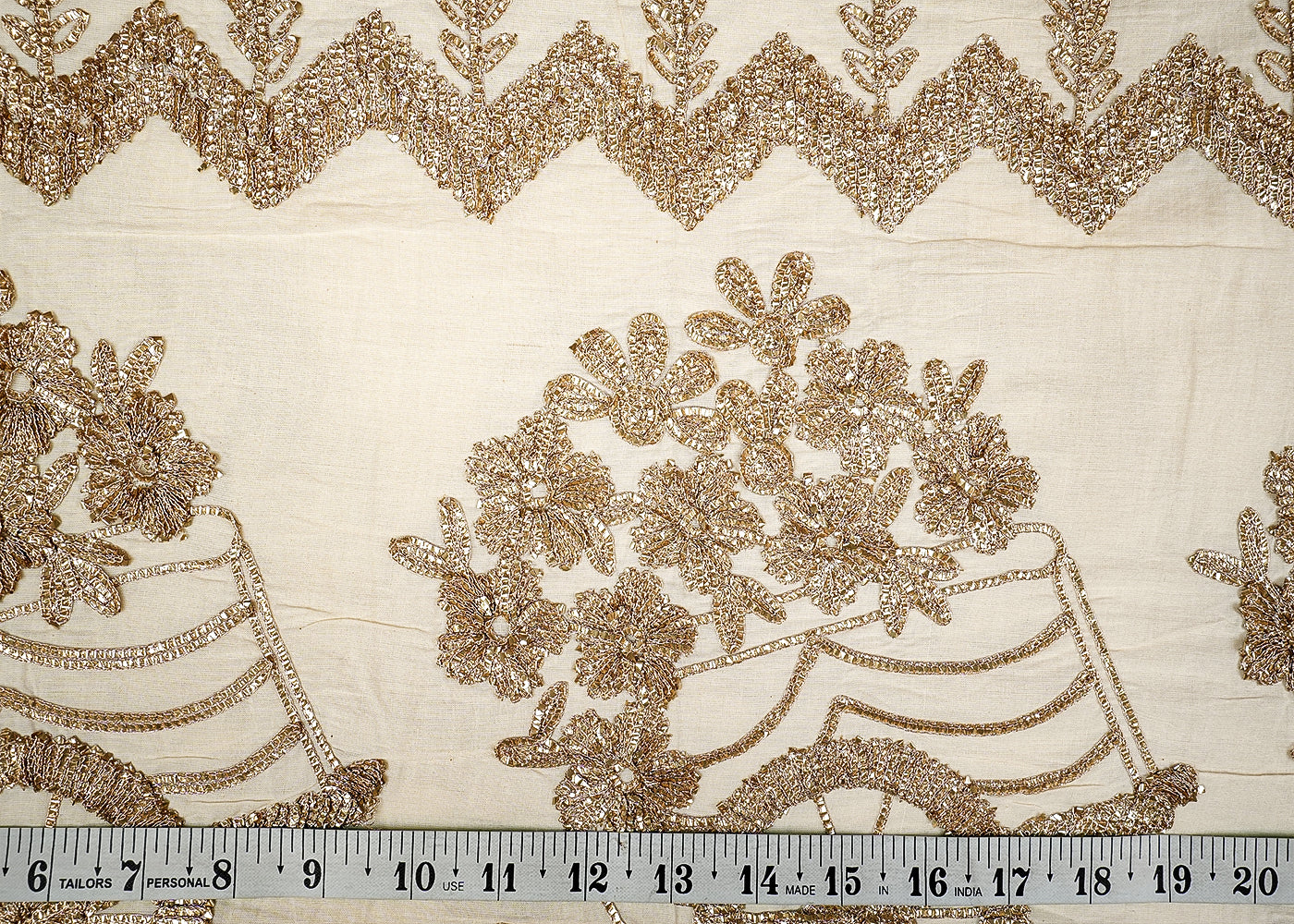 White Cotton Fabric with Gota Work Border 13575