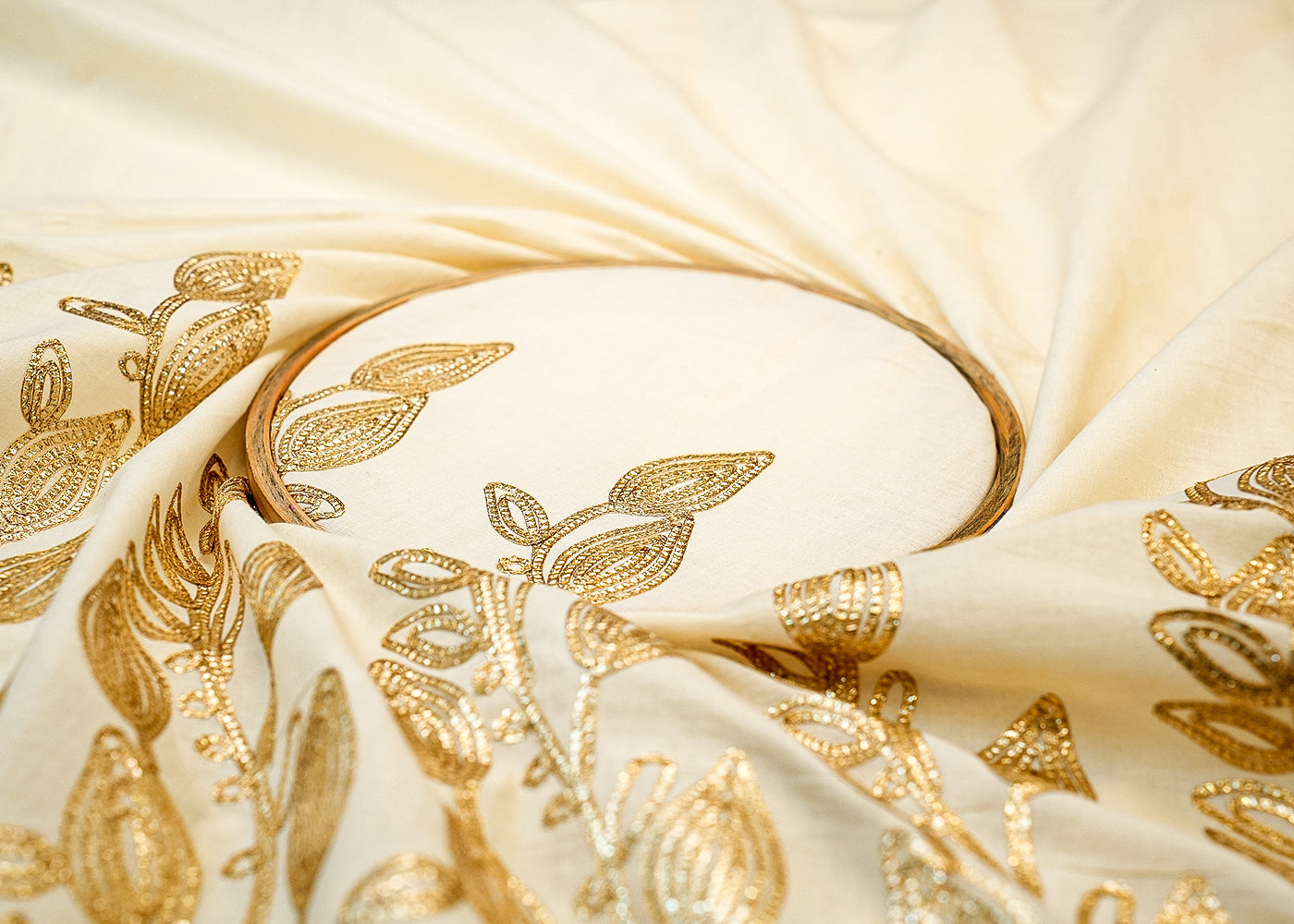 White Cotton Fabric with Gota Patti Work Border 13587