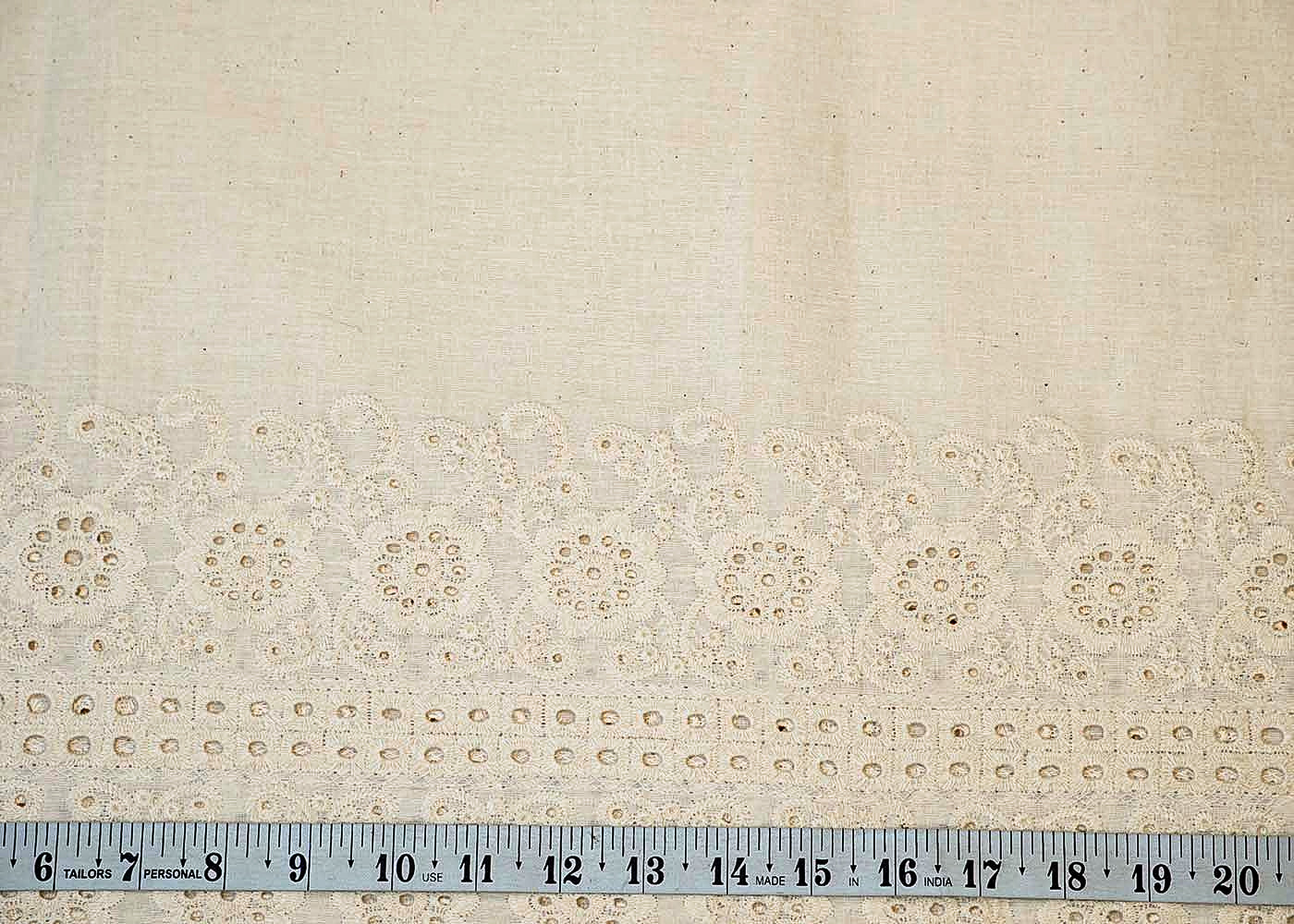 White Cotton Fabric with Buti of Thread and Dobby Border 13591