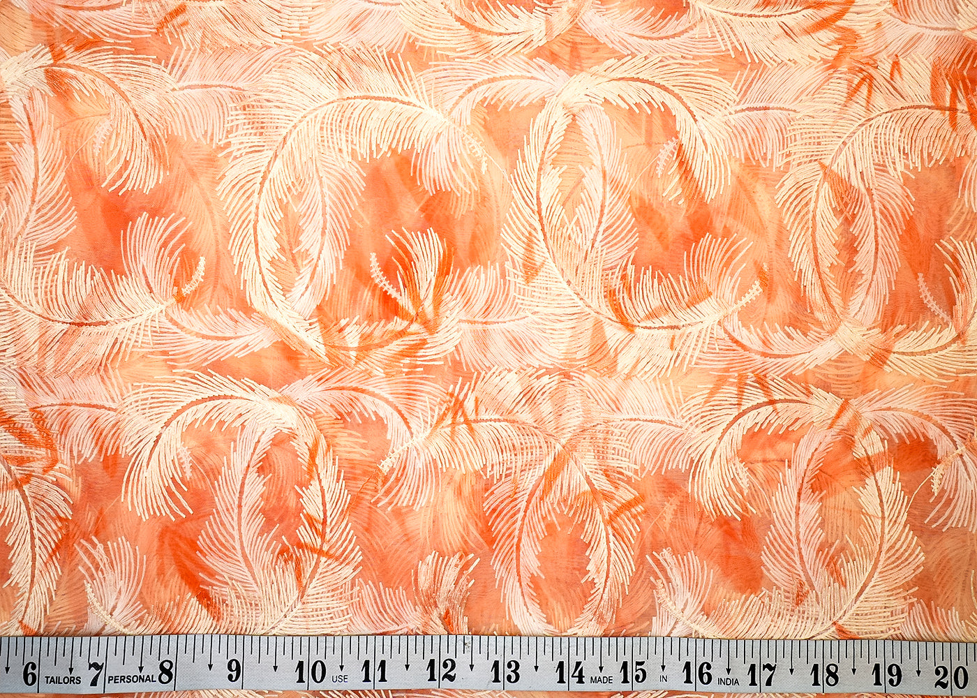 Orange Organza Fabric with Allover Thread Work 13606