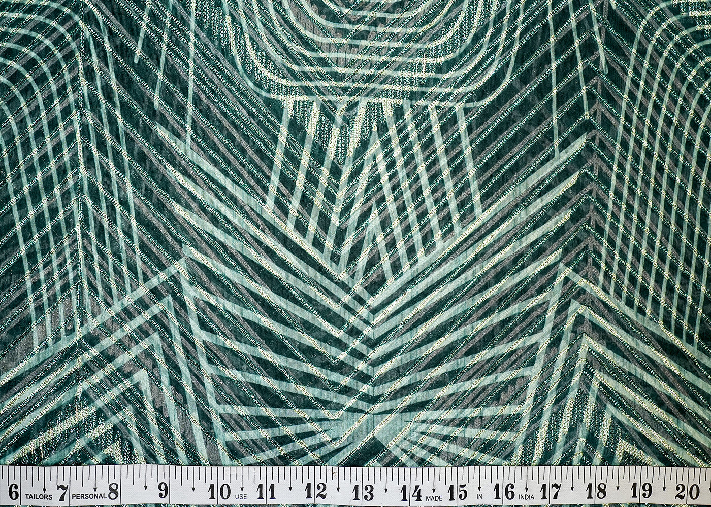 Dark Green Organza Fabric with Allover Print and Dori Work 13608