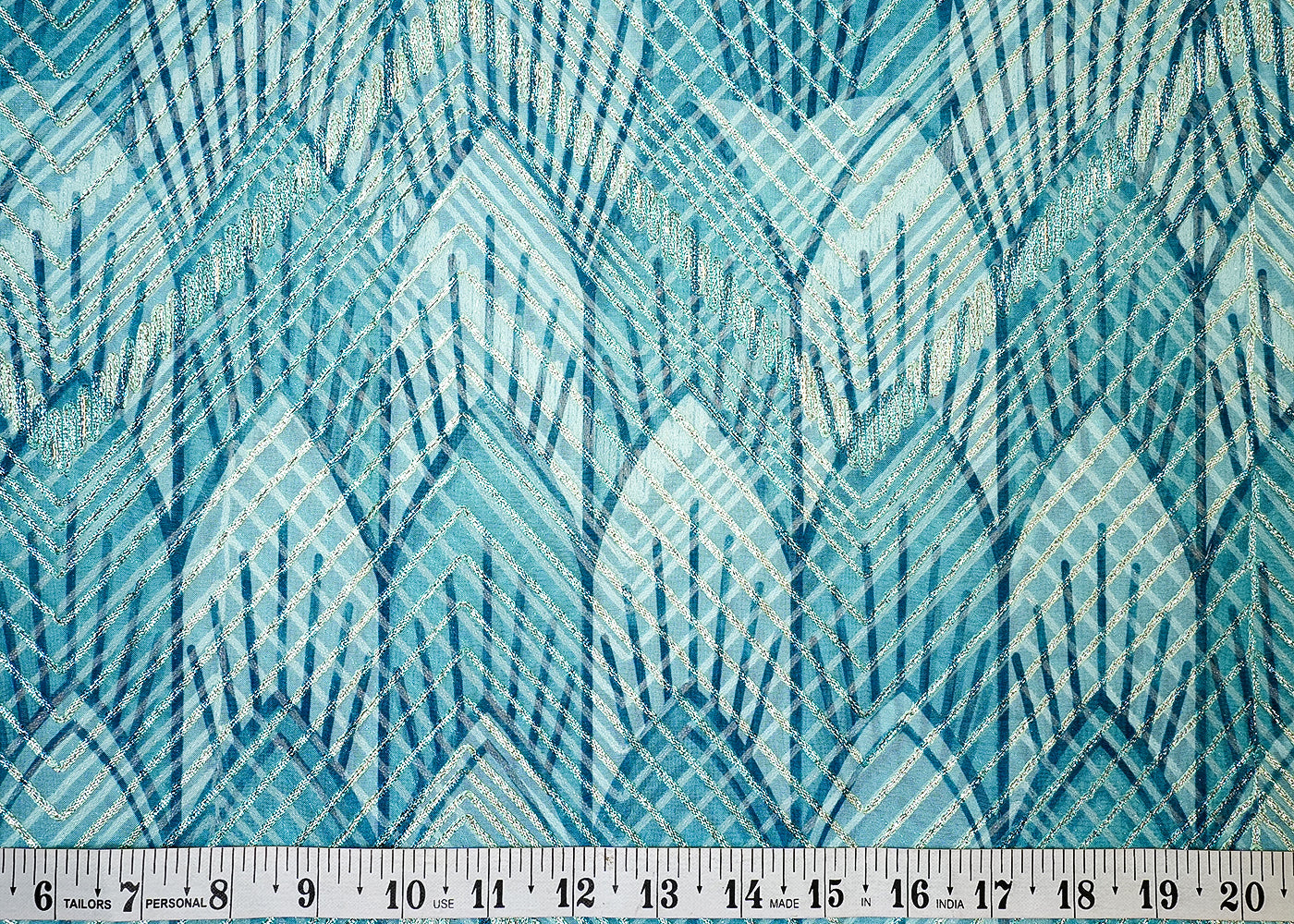 Blue Organza Fabric with Allover Print and Dori Work 13610