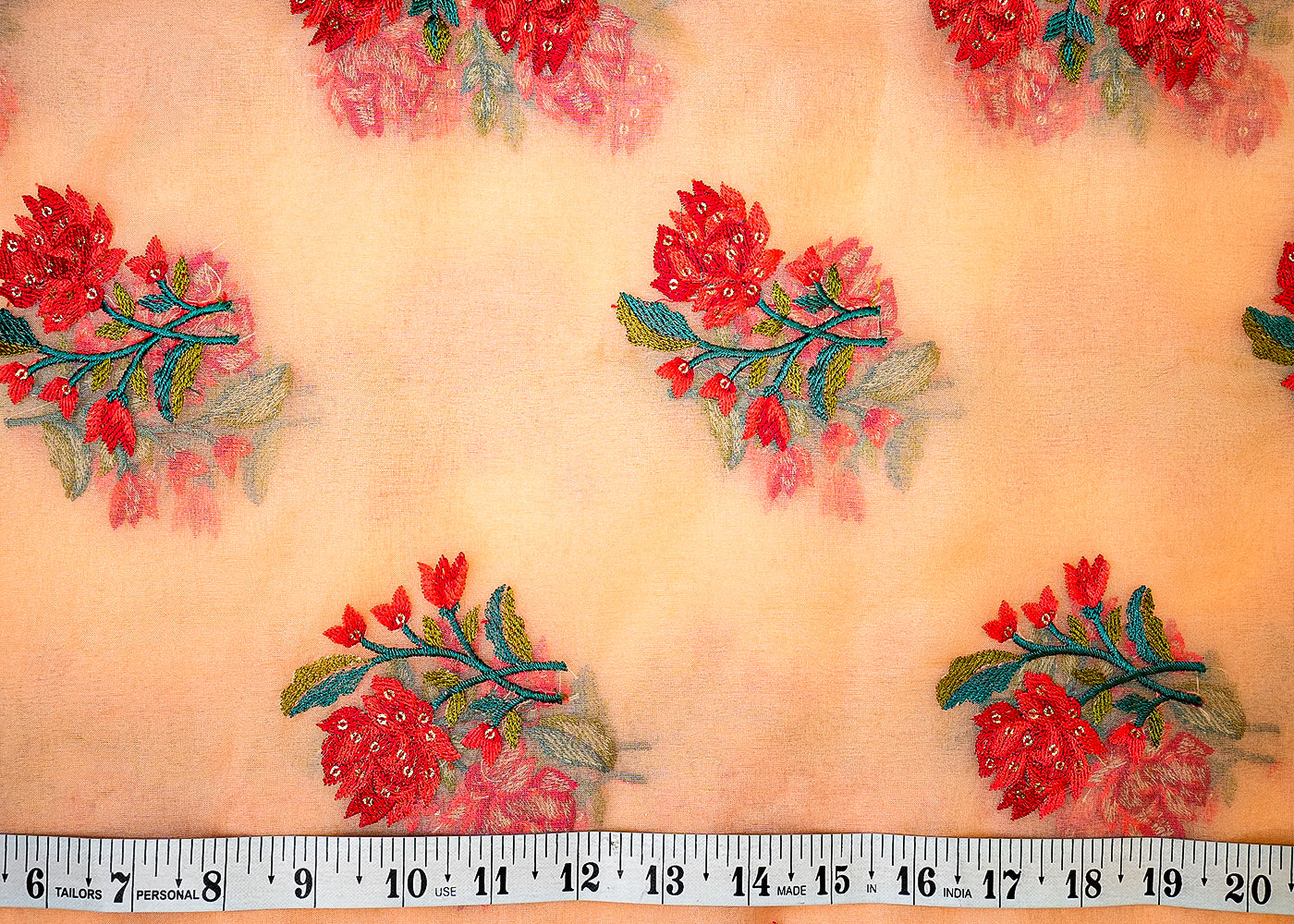 Light Peach Organza Fabric with Allover Floral Work of Sequins & Thread 13611