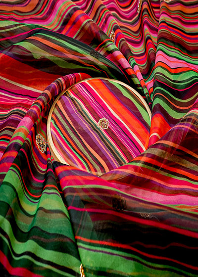 Multi-Color Organza Fabric with Allover Print and Buti of Swarovski & Thread 13618