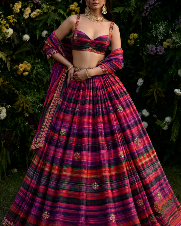Multi-Color Organza Fabric with Allover Print and Buti of Swarovski & Thread 13618