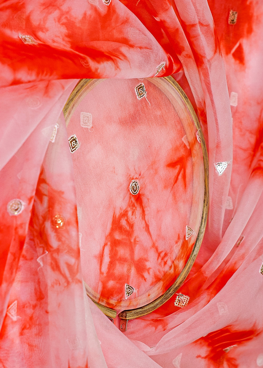Pink-Organza-Fabric-with-Tie-Dye-and-Allover-Thread-&-Sequins-Buti-13656-close-view