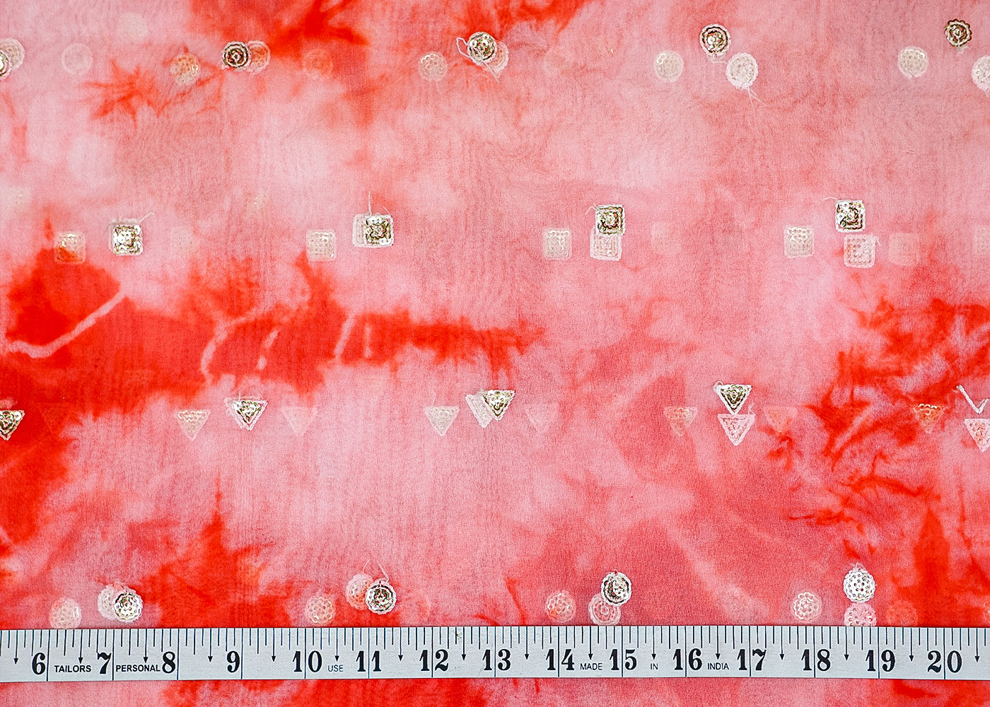 Pink Organza Fabric with Tie-Dye and Allover Thread & Sequins Buti 13656