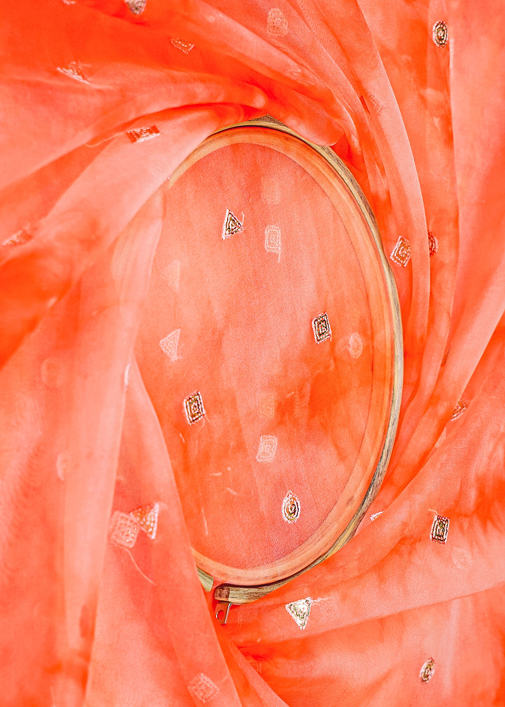 Red-Organza-Fabric-with-Tie-Dye-and-Allover-Thread-&-Sequins-Buti-13657-close-view