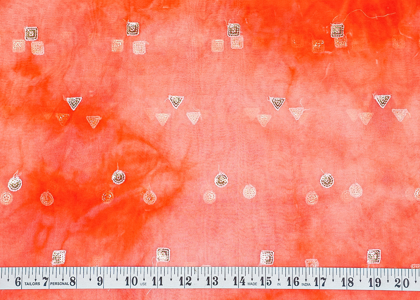 Red Organza Fabric with Tie-Dye and Allover Thread & Sequins Buti 13657