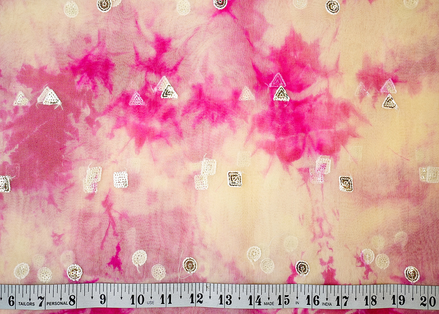 Pink Organza Fabric with Tie-Dye and Allover Thread & Sequins Buti 13658