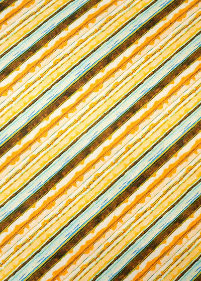 Off White And Yellow Cotton Fabric with Diagonal Stripes Pattern 13788