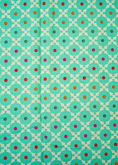 Light Green Printed Cotton Fabric with Jaal Pattern 13793