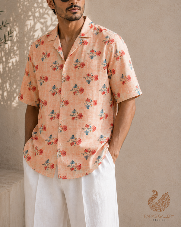 Peach Cotton Fabric with Allover Floral Motifs 13863