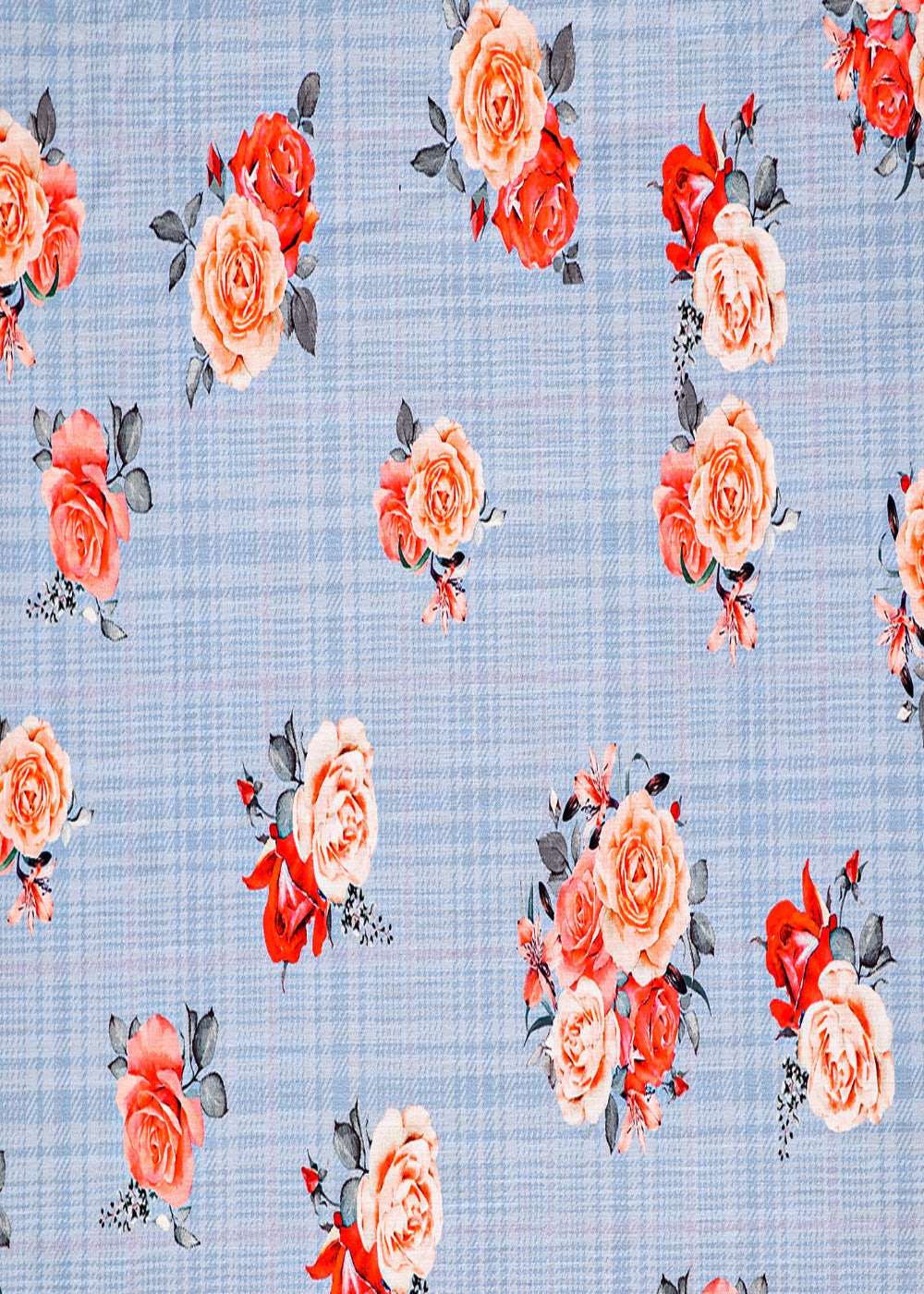 Green-Cotton-Fabric-With-Check-Base-And-Floral-Print-13869