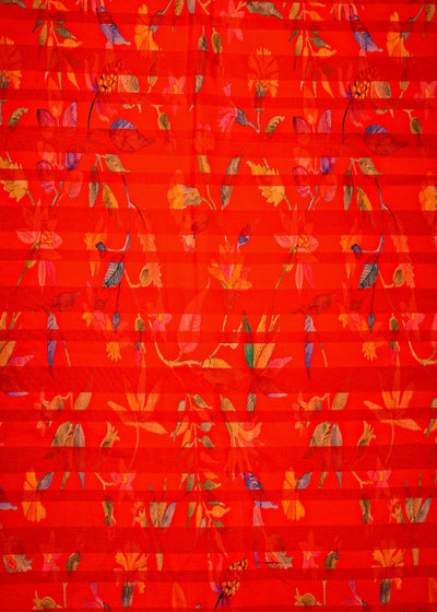 Red Cotton Silk Fabric with Allover Flower Print 13898