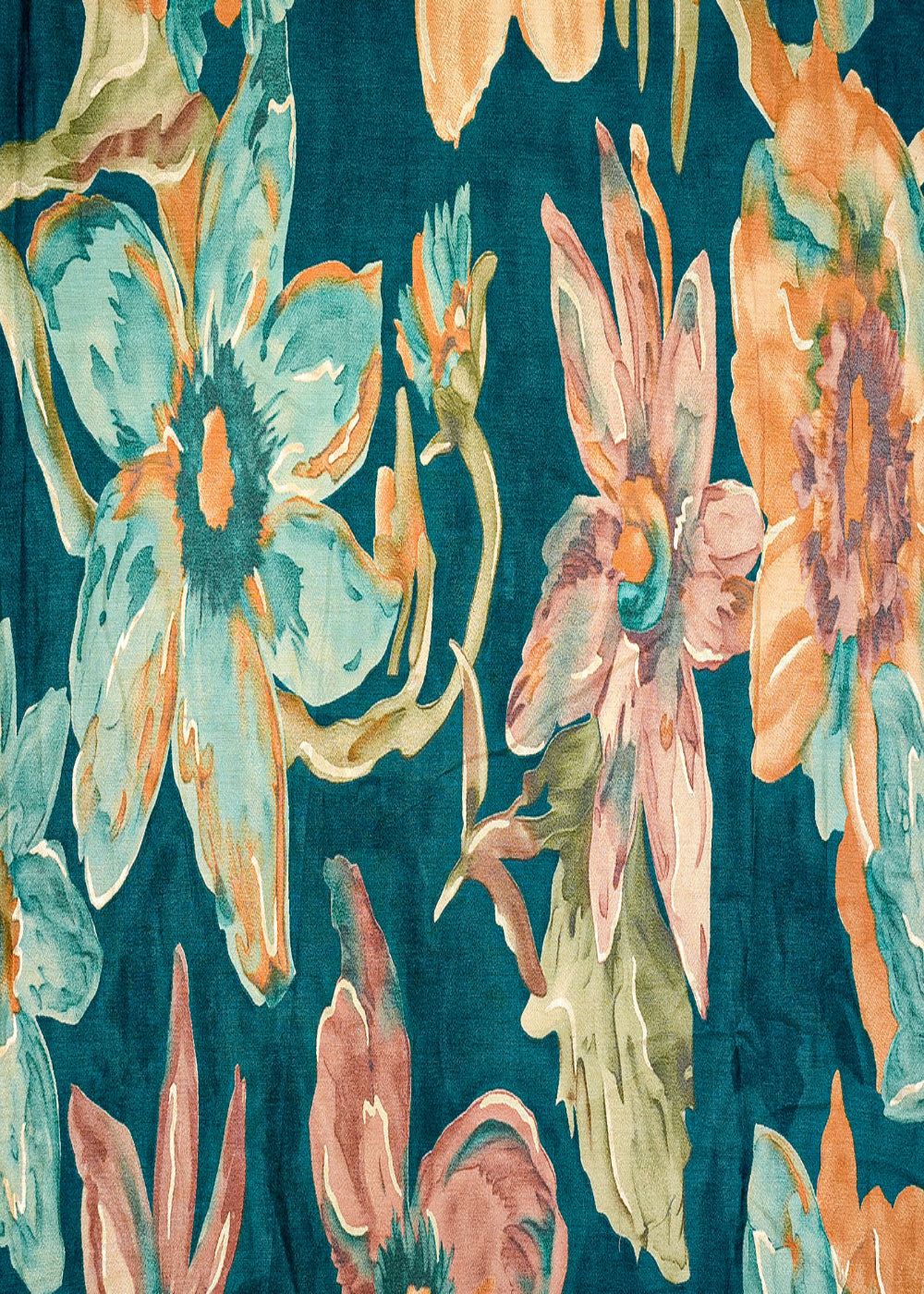 Teal-Blue-Glaze-Cotton-Fabric-With-Allover-Big-Flowers-Print-13907