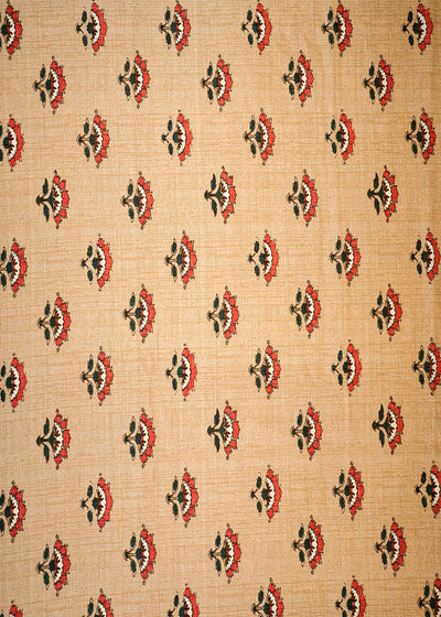 Beige Cotton Silk Fabric with Allover Traditional Flower Motif 13918