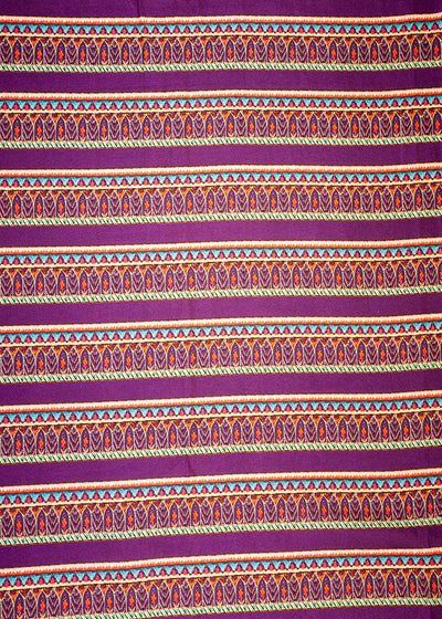 Purple Cotton Silk Fabric with Alternate Stripes and Leaf Print 13919