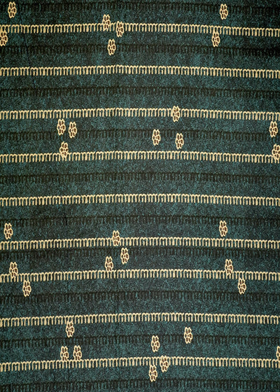 Bottle Green Cotton Silk Fabric with Allover Stripes and Small Flowers 13931